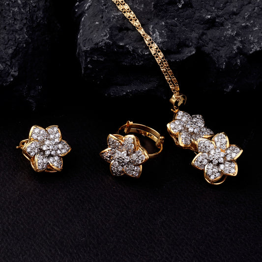 Gold polish Diamond cut locket set, original juado work( 3yrs, warranty)|ik-680