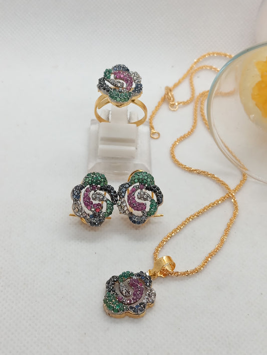 5 Colors | Diamond Cut Zircon Locket Set | 22K Gold Plated | MS-208