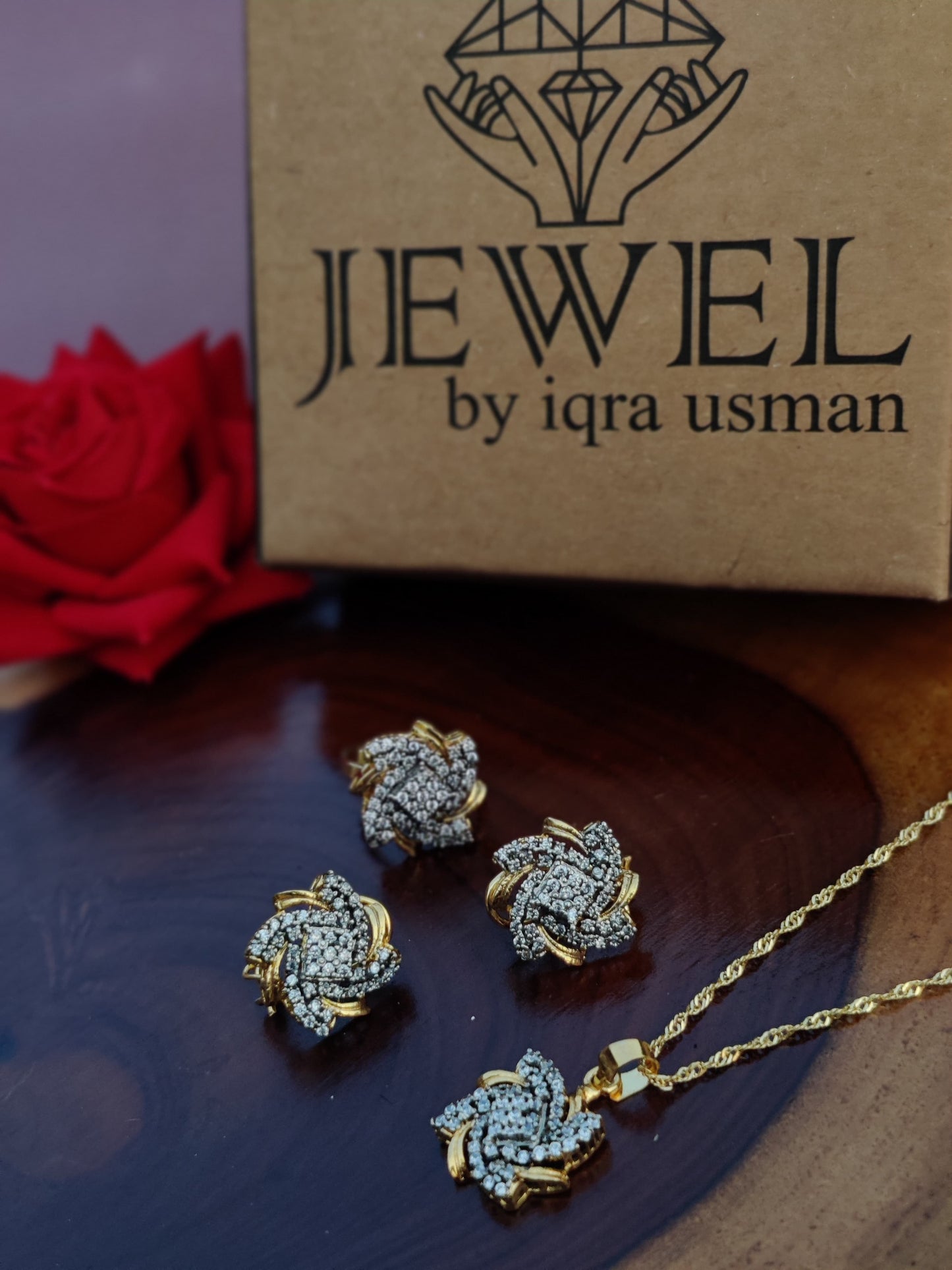 Diamond Cut Zircon Locket Set  22K Gold Polish (3Yrs. Warranty) | jK-102