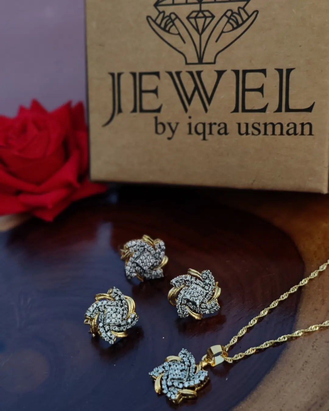 Diamond Cut Zircon Locket Set  22K Gold Polish (3Yrs. Warranty) | jK-102