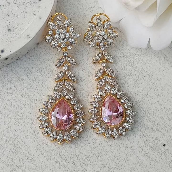 Gold polish earrings with original stone/sr-101