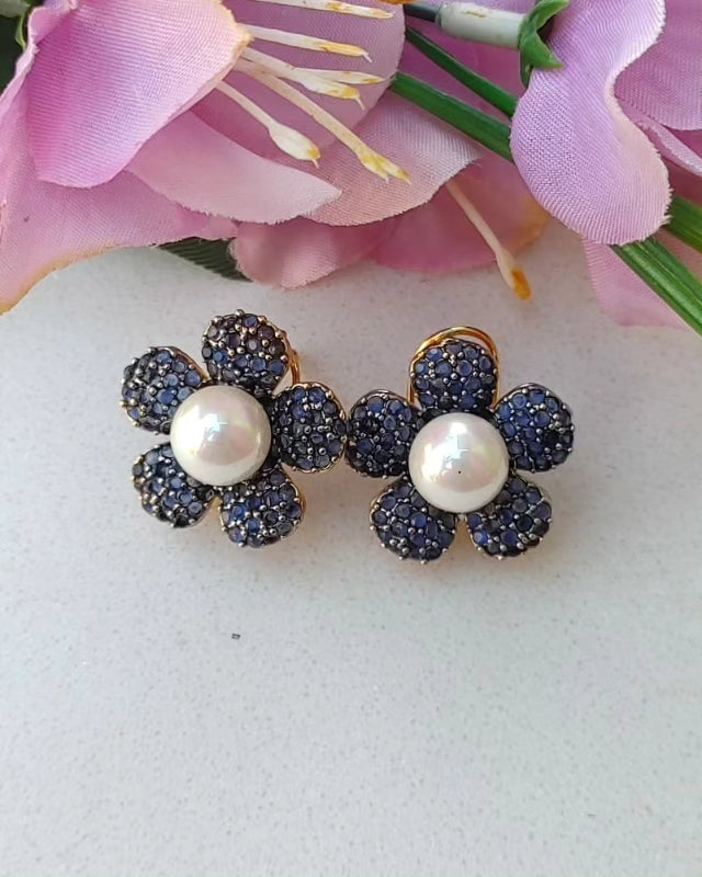 Gold polish studs with original stone and pear/df-87